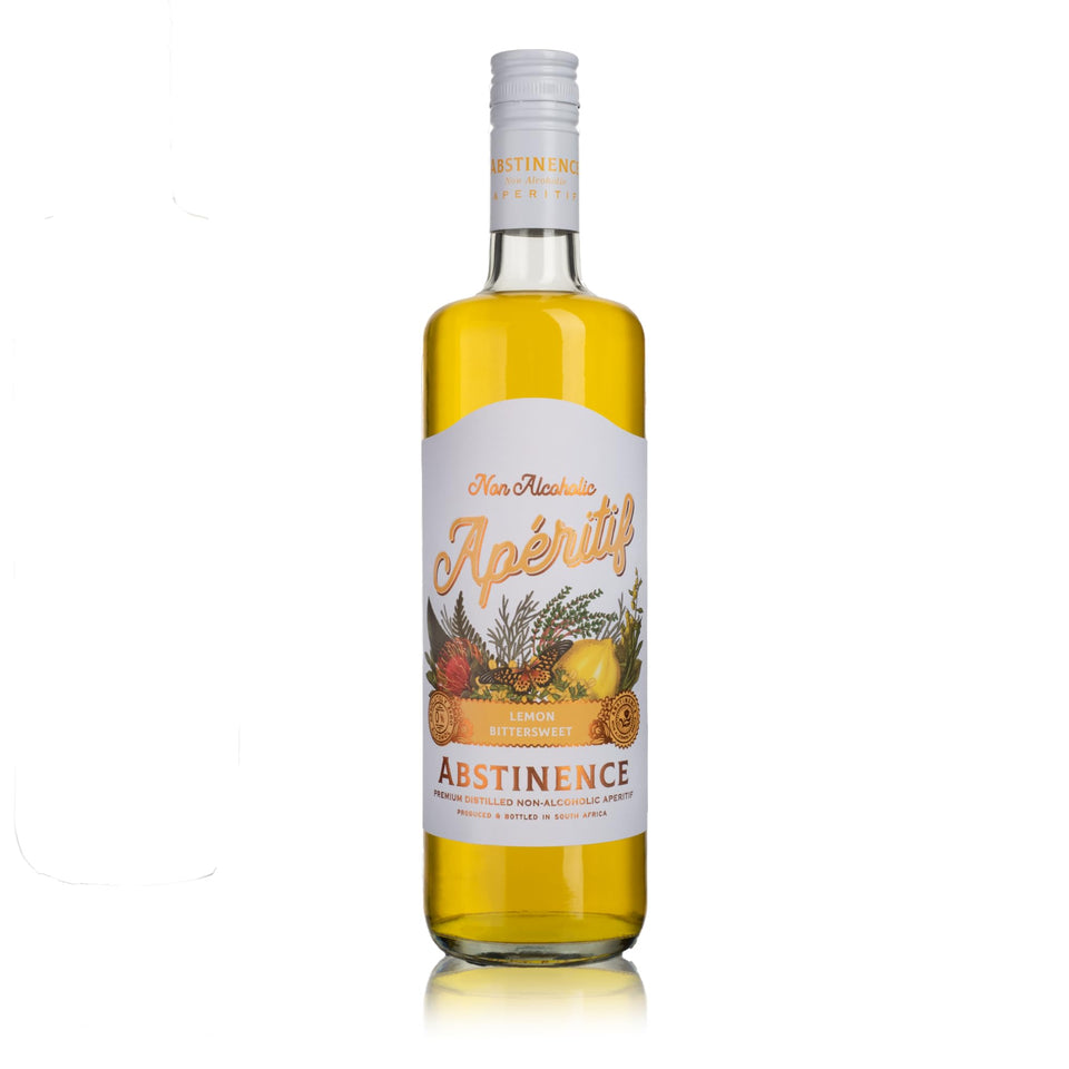 Abstinence Lemon Aperitif bottle offers a crisp non-alcoholic option for gatherings.