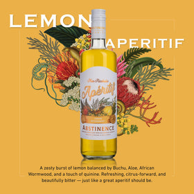 Abstinence Lemon Aperitif mocktail setup highlights easy, elegant zero-proof entertaining.