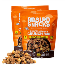 Absurd Snacks maple cinnamon chickpea granola bag, protein-packed snack on the go.