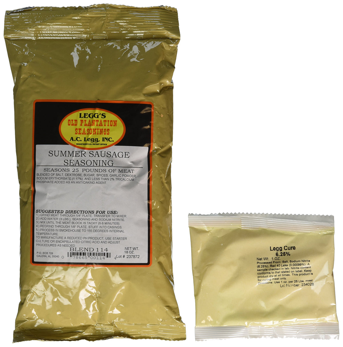 A C Legg Summer Sausage Seasoning for 50 lbs of meat, ideal for venison and beef.