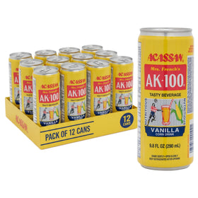 Acassan Mrs. French AK-100 Vanilla Corn Drink bottle pouring, creamy vanilla corn flavor for a refreshing sip.