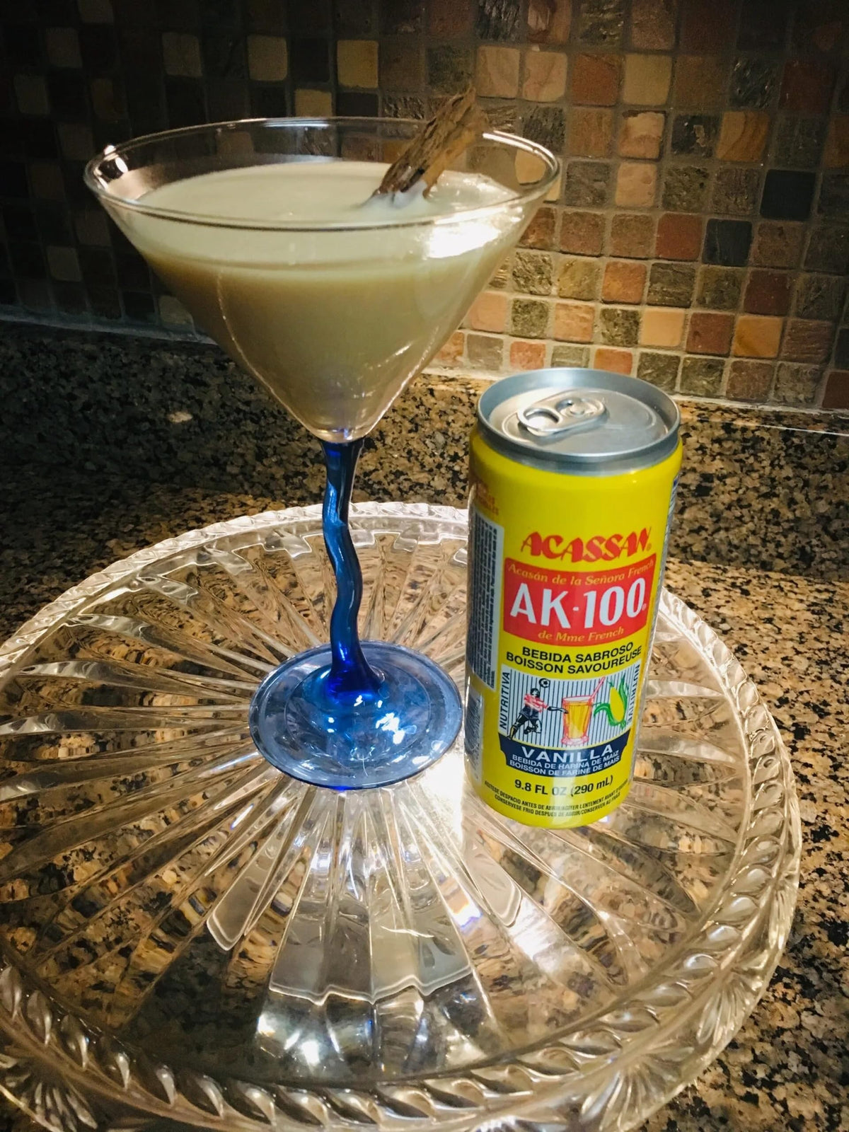 Acassan Mrs. French AK-100 Vanilla Corn Drink in a chilled glass, ready for a quick, satisfying snack.
