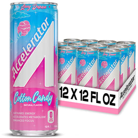 Accelerator Cotton Candy 12oz can showing zero sugar for clean energy