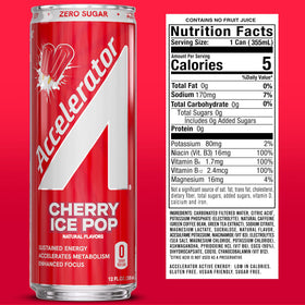 Accelerator Energy Drink Cherry Ice Pop 12-pack box highlights convenient daily energy option.