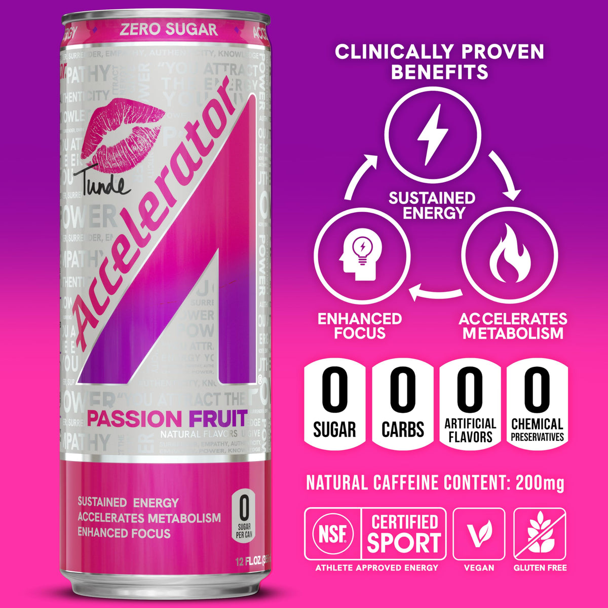 Accelerator Passion Fruit can being poured for a quick energy lift during workouts