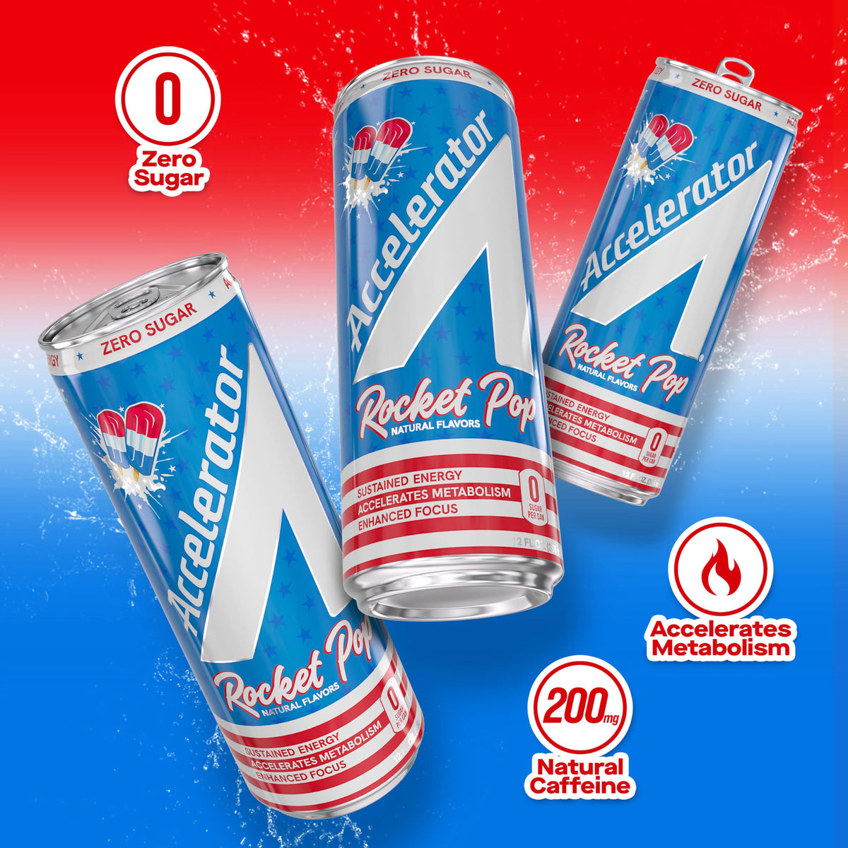 12-pack box of Accelerator Energy Drink Rocket Pop for easy daily energy.