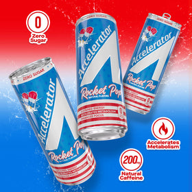 12-pack box of Accelerator Energy Drink Rocket Pop for easy daily energy.