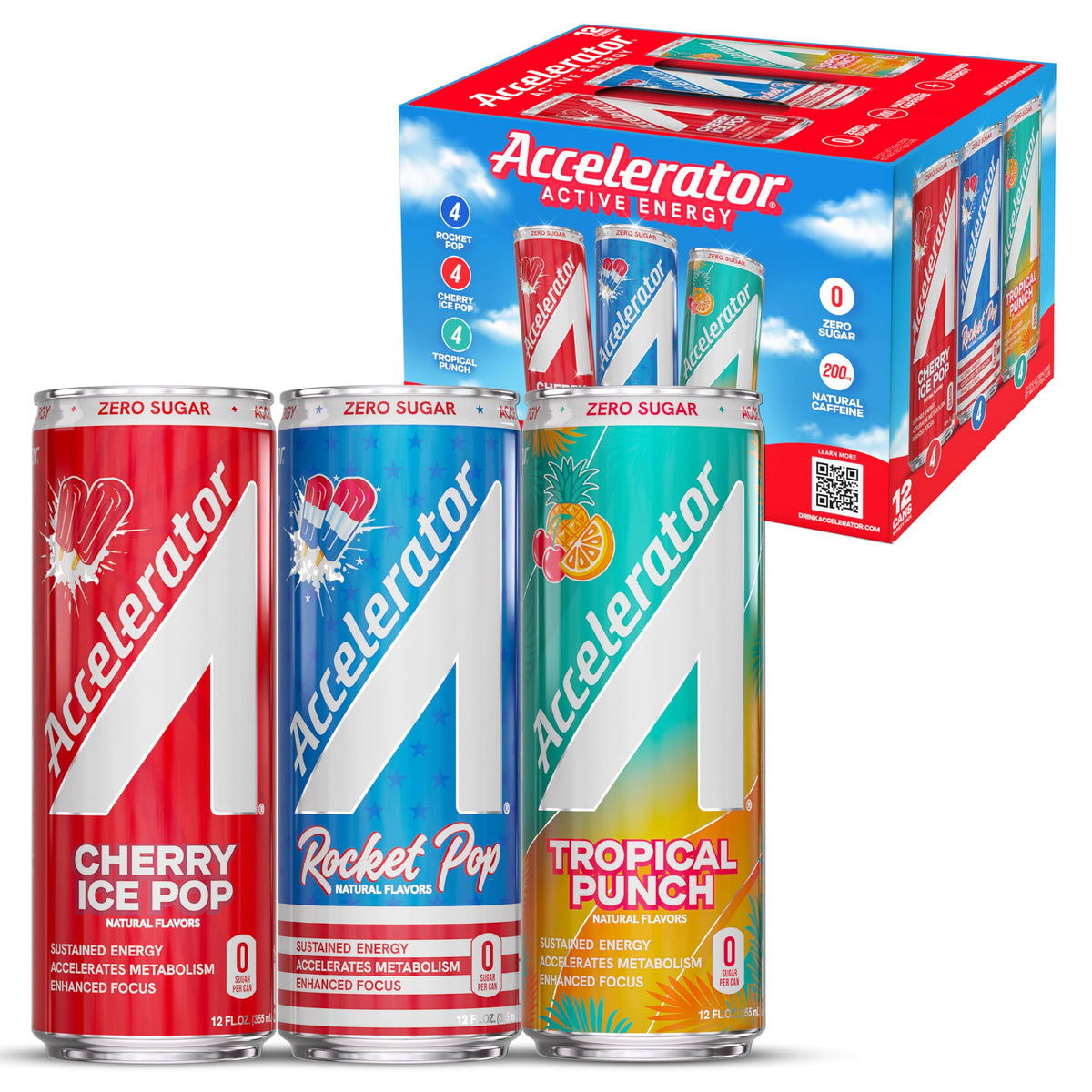 Accelerator Energy Drink Rocket Pop can for lasting focus and clean energy