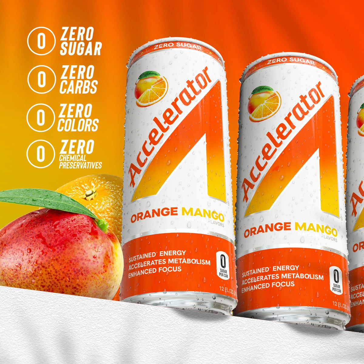 Accelerator Energy ice-cold can being poured to energize workouts.