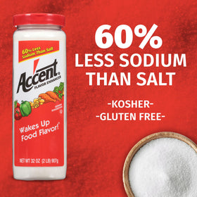 Ac'cent all natural flavor enhancer bottle with spout emphasizes enhanced flavors for vegetables
