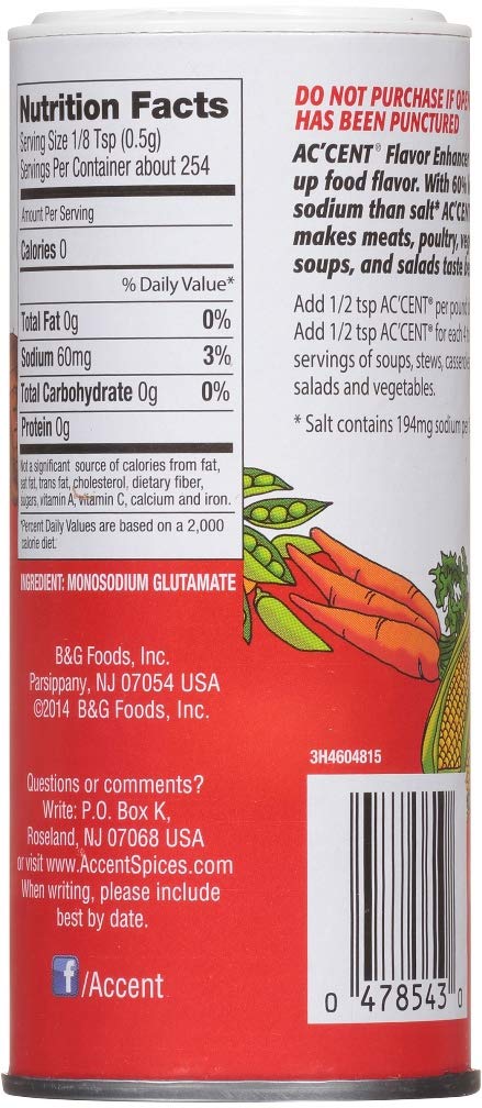 Ac'cent Flavor Enhancer meats and vegetables imagery showcases versatile cooking use.