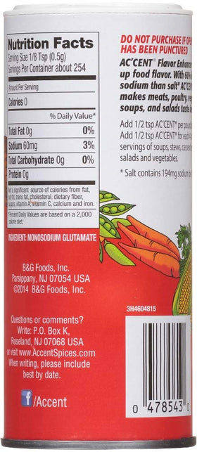 Ac'cent Flavor Enhancer meats and vegetables imagery showcases versatile cooking use.
