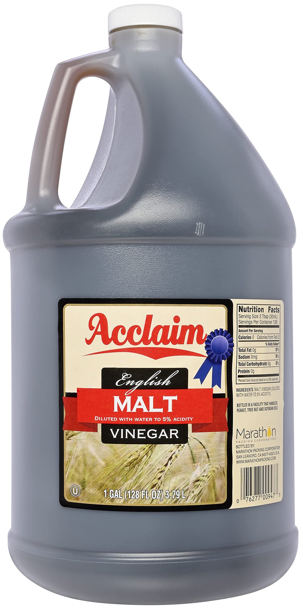Acclaim English Malt Vinegar bottle showing rich color and robust aroma.