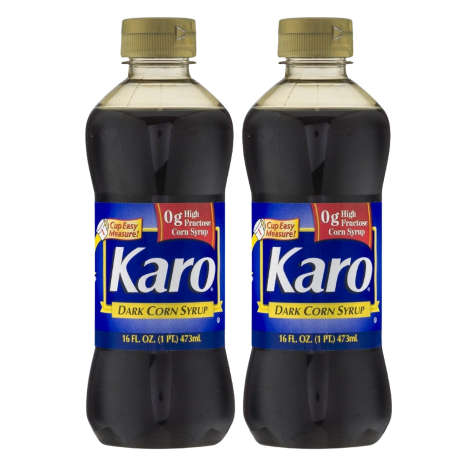 Ach Food Karo Dark Corn Syrup bottle front view with deep amber color for baking inspiration.