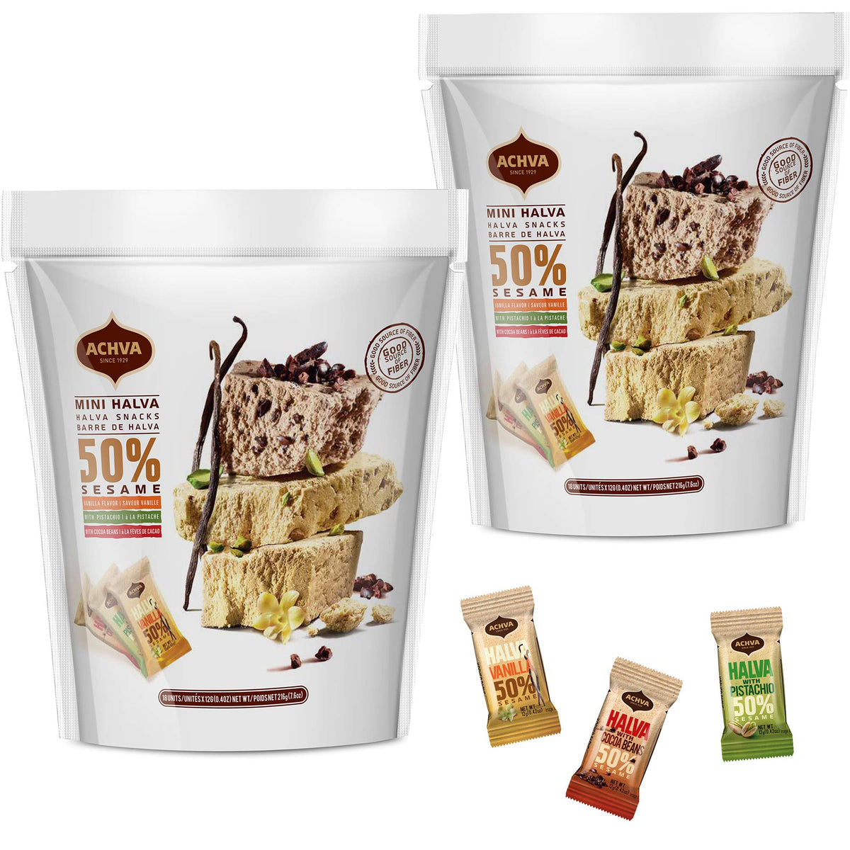 Achva Halva Mini Bars vanilla close-up, creamy sesame flavor