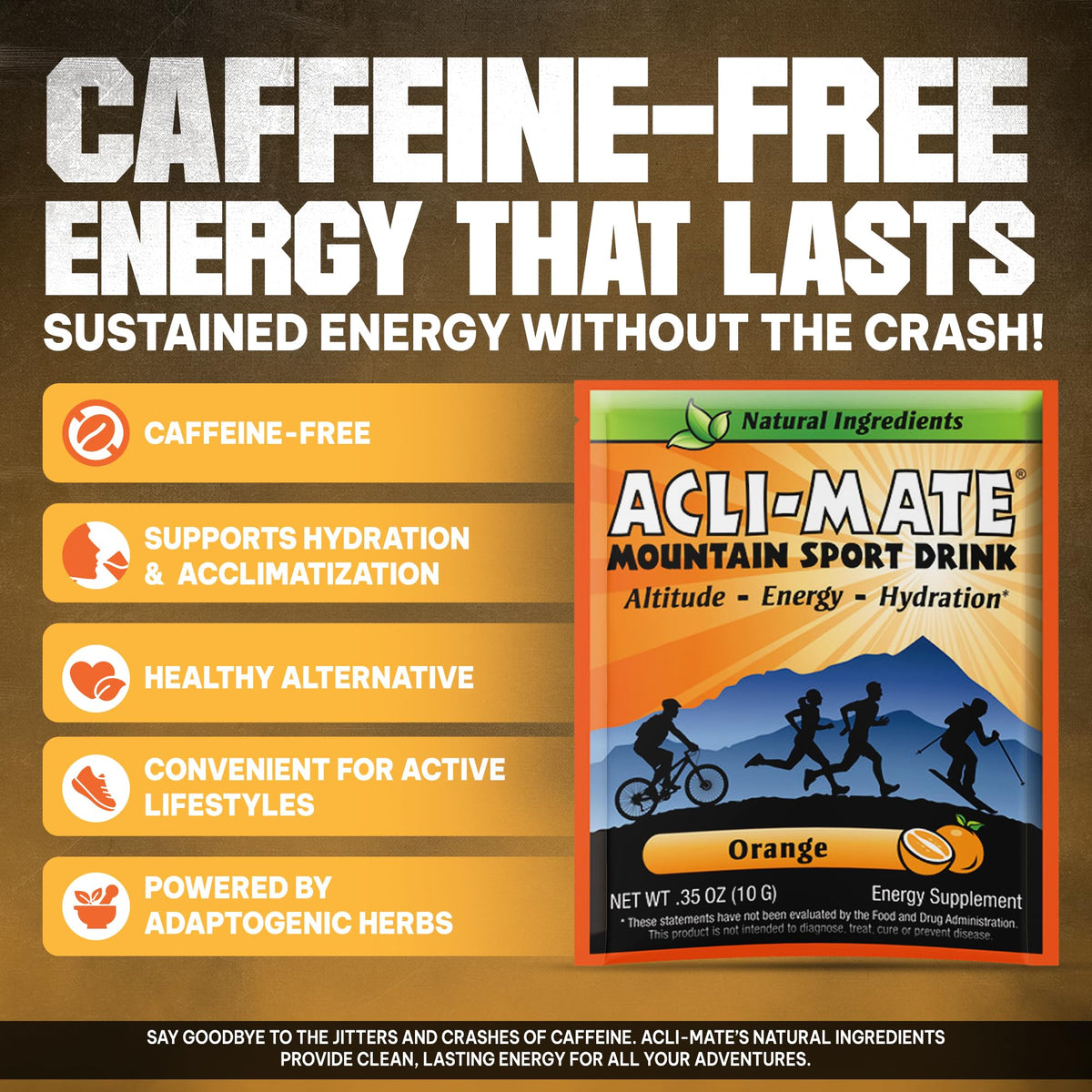 Acli-Mate active hiker using a packet during a climb for steady hydration.
