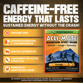 Acli-Mate active hiker using a packet during a climb for steady hydration.