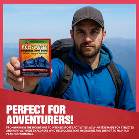 Acli-Mate Cranraspberry packets beside cycling gear for trail hydration