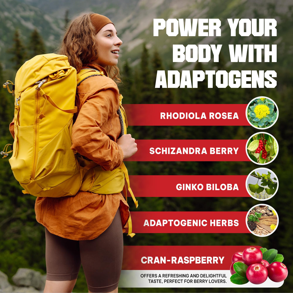 Outdoor hike with water bottle and Acli-Mate Cranraspberry mix on the go