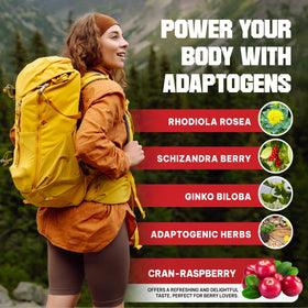 Outdoor hike with water bottle and Acli-Mate Cranraspberry mix on the go
