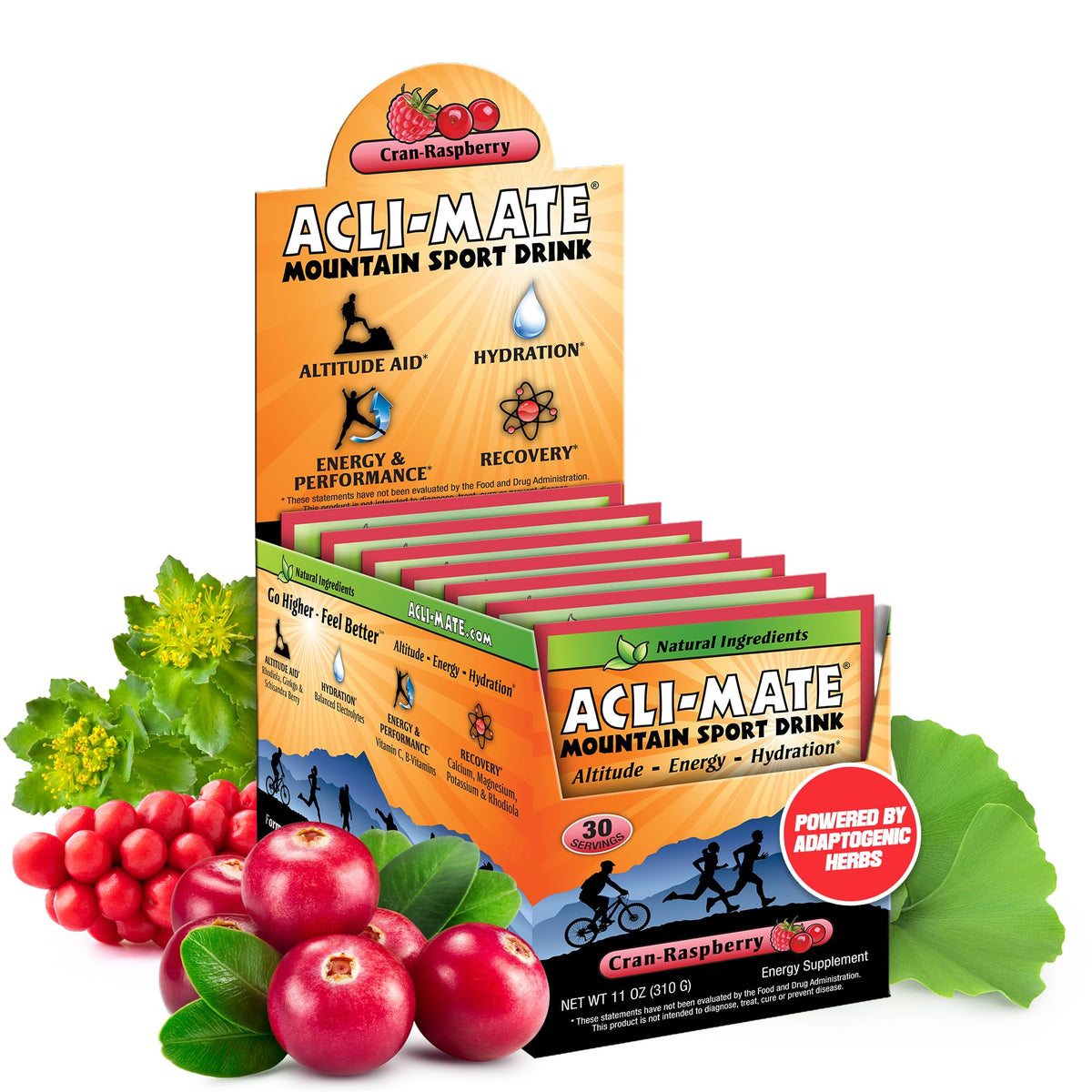 Acli-Mate Cranraspberry packets ready to mix during a hiking trip for hydration