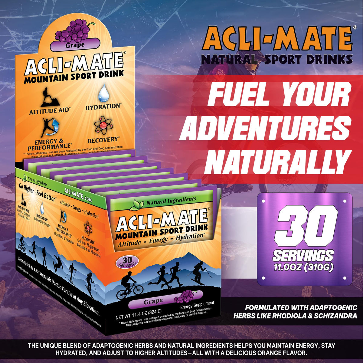 Acli-Mate grape drink prepared in a glass for refreshing post activity hydration