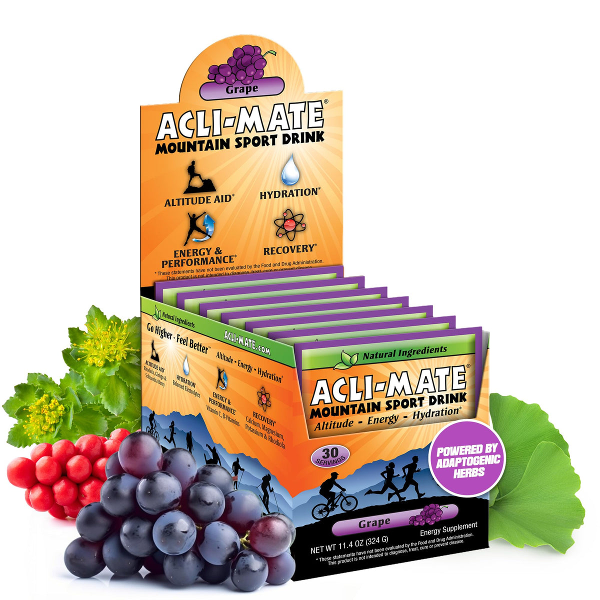 Acli-Mate Mountain Sport Drink grape packets for convenient on-the-go hydration