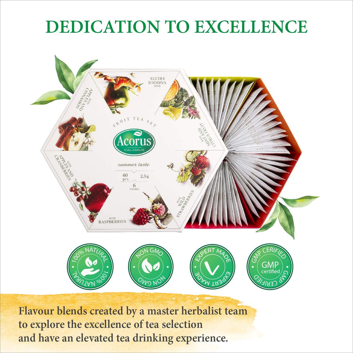ACORUS tea bags feature metal-free, glue-free construction for purity