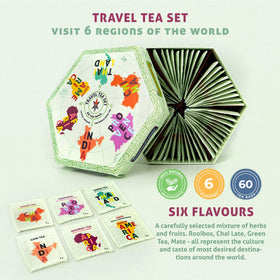 ACORUS Travel Tea Set shown with cups and teaware for easy tastings.