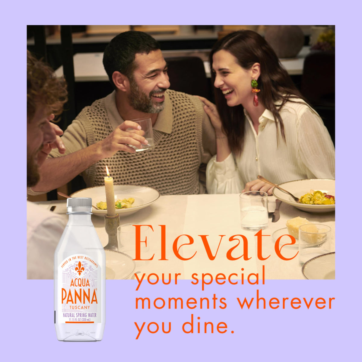 Acqua Panna bottle pouring to enhance meals with balanced flavor