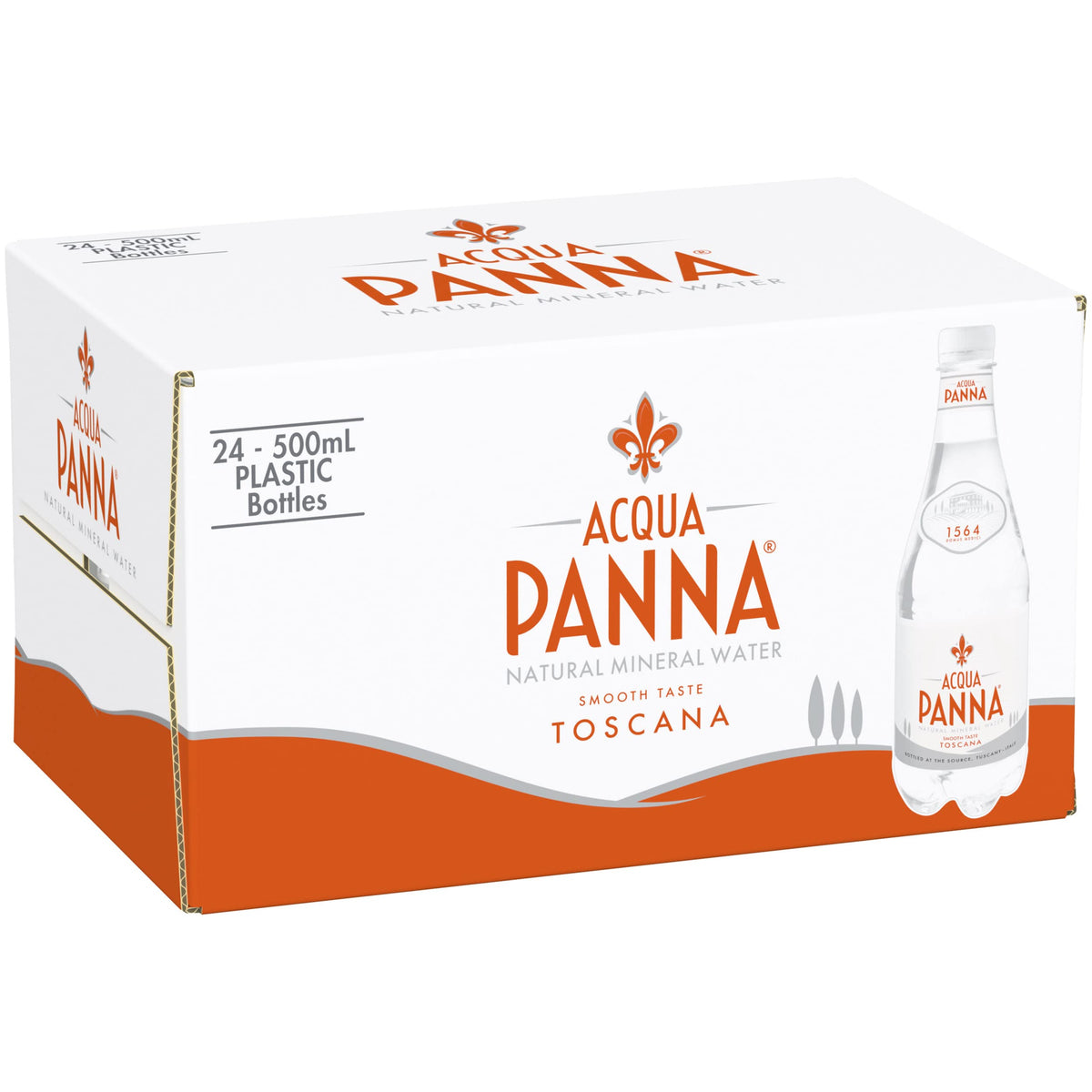 Acqua Panna natural spring water label highlighting authenticity and heritage.