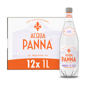 Acqua Panna bottle on table, enhancing dining with refined taste.