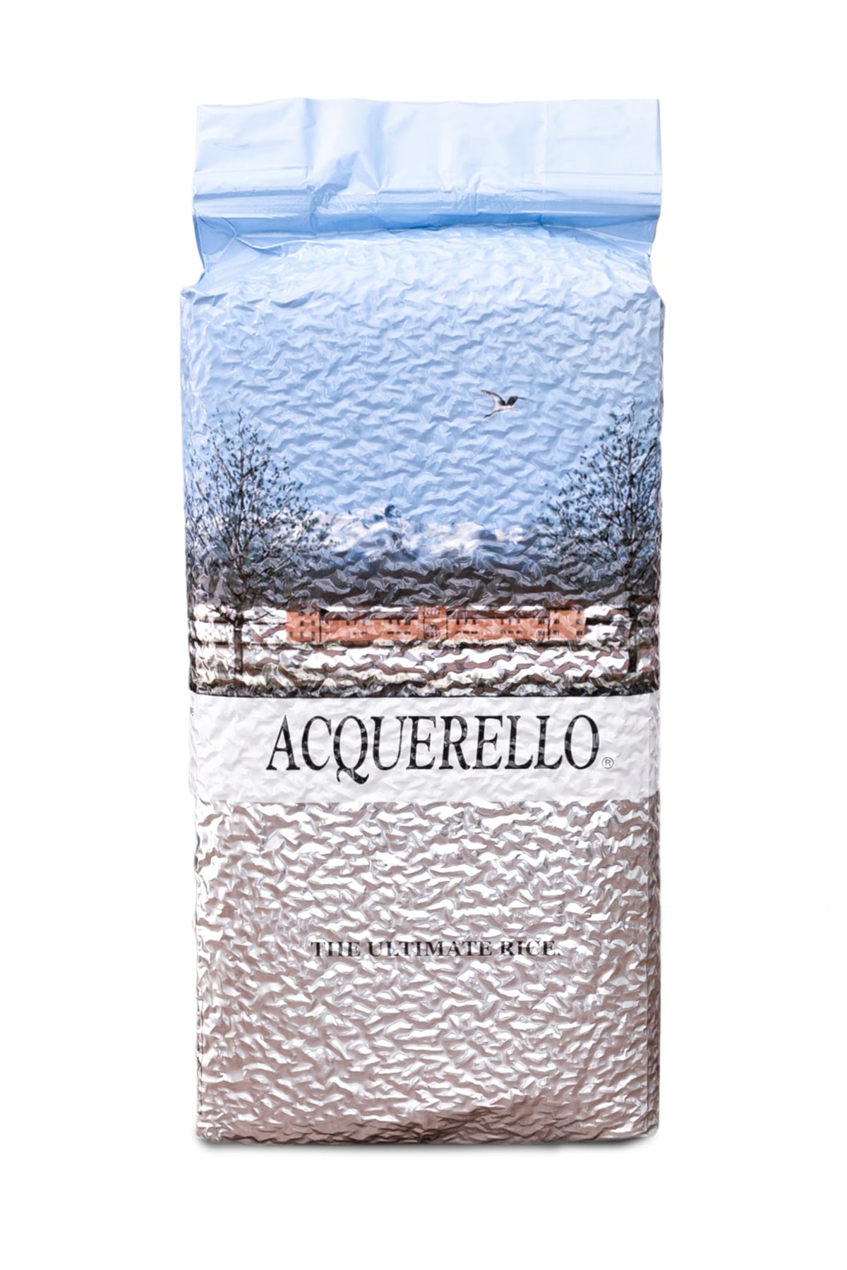 Acquerello aged Carnaroli rice pack shown, highlighting premium packaging for authentic risotto.