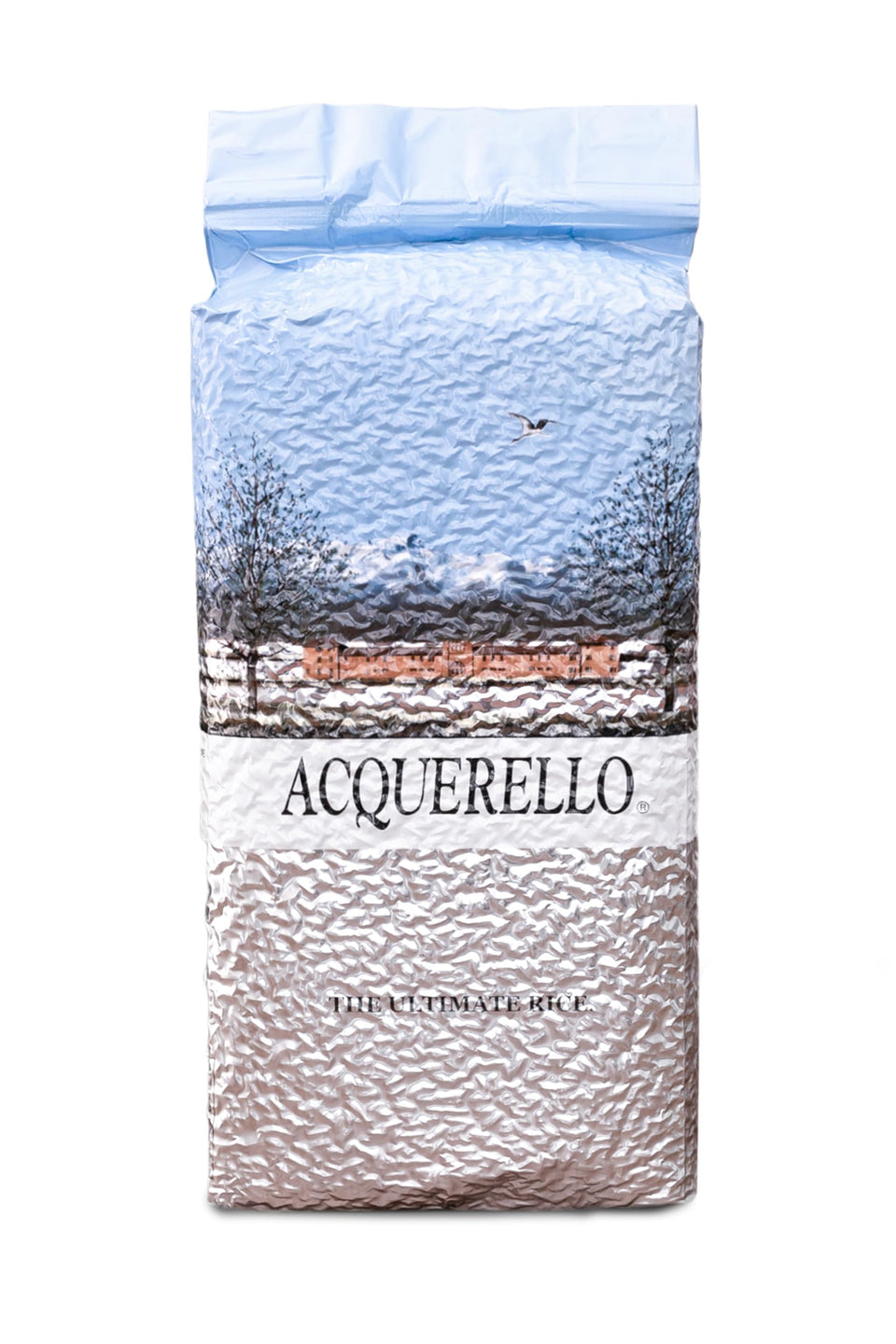 Acquerello aged Carnaroli rice pack shown, highlighting premium packaging for authentic risotto.