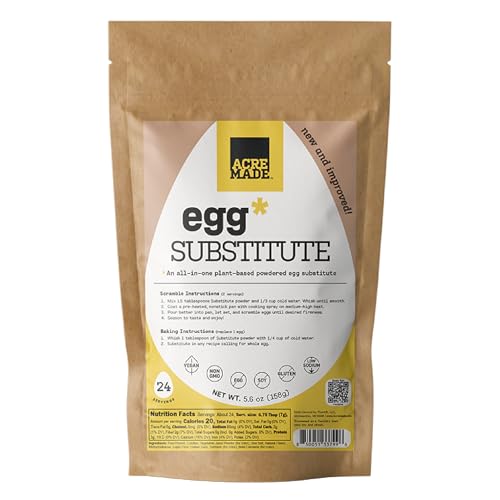 AcreMade Plant-Based Egg Substitute packaging shown as a convenient pantry staple