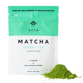 ACTA Matcha Energy Tea packaging highlights premium quality for easy mornings.