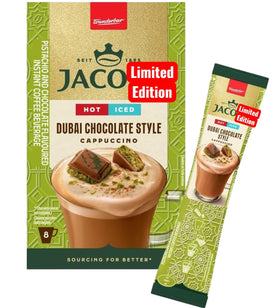 ActiNET Jacob’s Dubai pistachio chocolate cappuccino pour creates a rich, aromatic home latte.