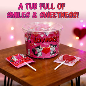 Adams & Brooks Luv Pops cherry flavor burst suitable for party snacks.
