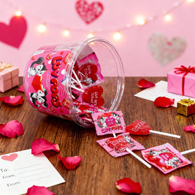 Adams & Brooks Luv Pops individually-wrapped cherry lollipops for freshness on the go.