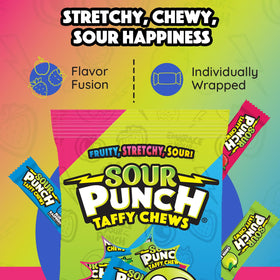 Adams & Brooks Sour Punch Taffy green apple, chewy lunchbox treat.