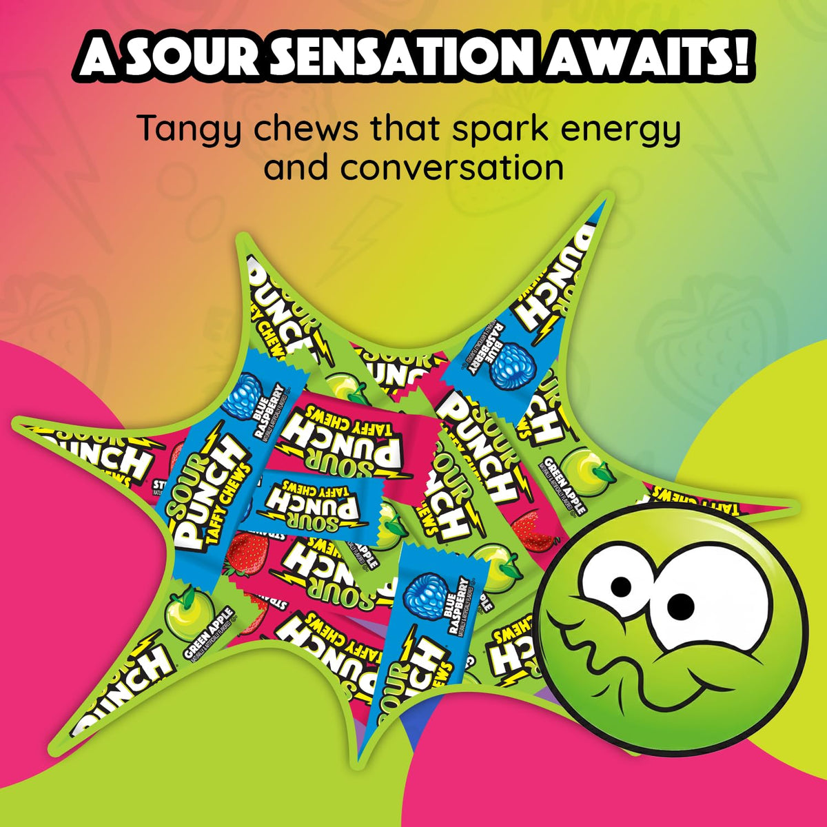 Individually wrapped Sour Punch Taffy maintains freshness for sharing.