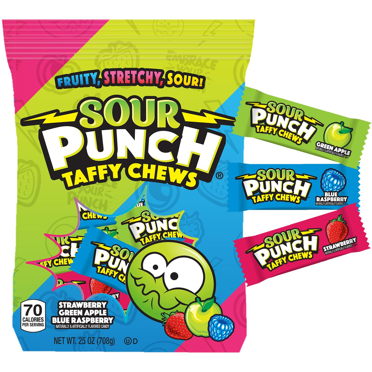 Adams & Brooks Sour Punch Taffy strawberry flavor for quick tangy snacking.