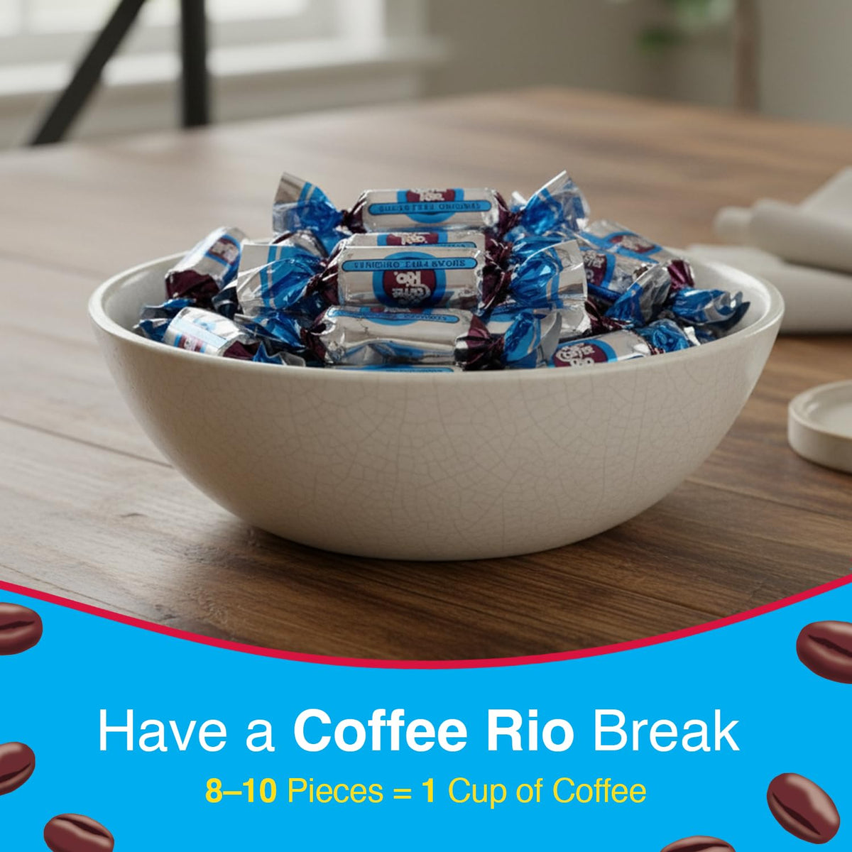 Adams & Brooks Coffee Rio kosher-certified tub label, trusted sugar-free option.