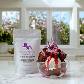 Addictive Wellness Purple Cacao Powder close-up emphasizing single-ingredient cacao and purity