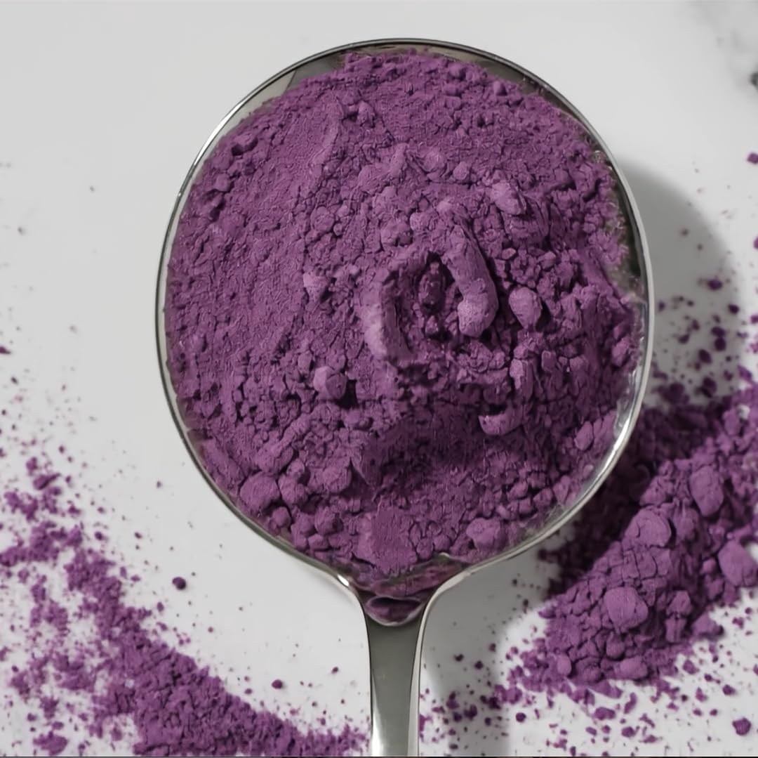 Addictive Wellness Purple Cacao Powder packaging on shelf conveys product story