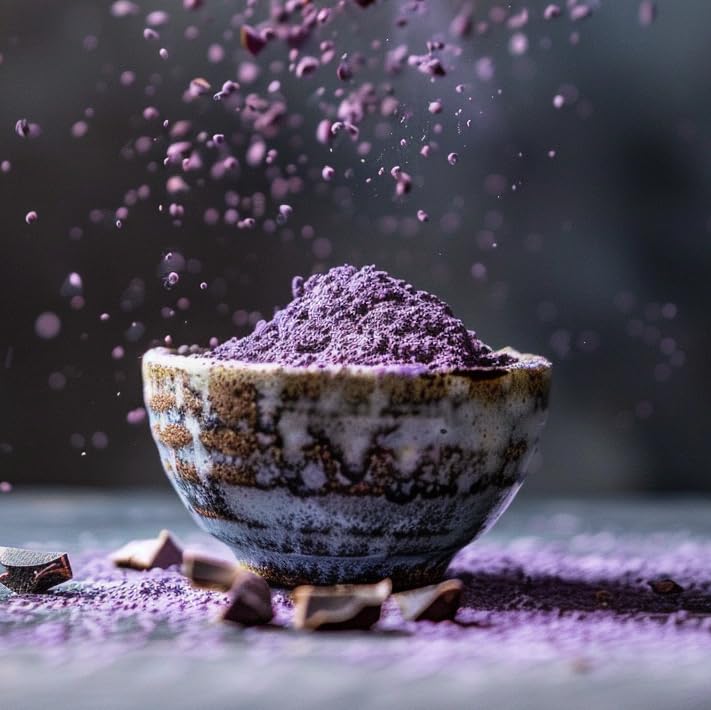 Addictive Wellness Purple Cacao Powder yogurt parfait shows color boost
