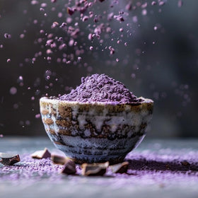Addictive Wellness Purple Cacao Powder yogurt parfait shows color boost