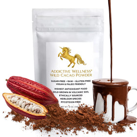 Addictive Wellness raw cacao powder Arriba Nacional jar showcases premium quality cacao.