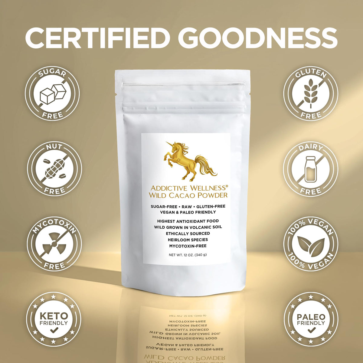 Addictive Wellness raw cacao powder baking and dessert scene conveys rich flavor and aroma.