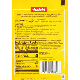 Adolph's marinade applied to pork, beef, and lamb for juicier results